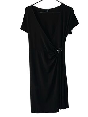 George Black Faux-Wrap Midi Dress with Side Buckle Detail